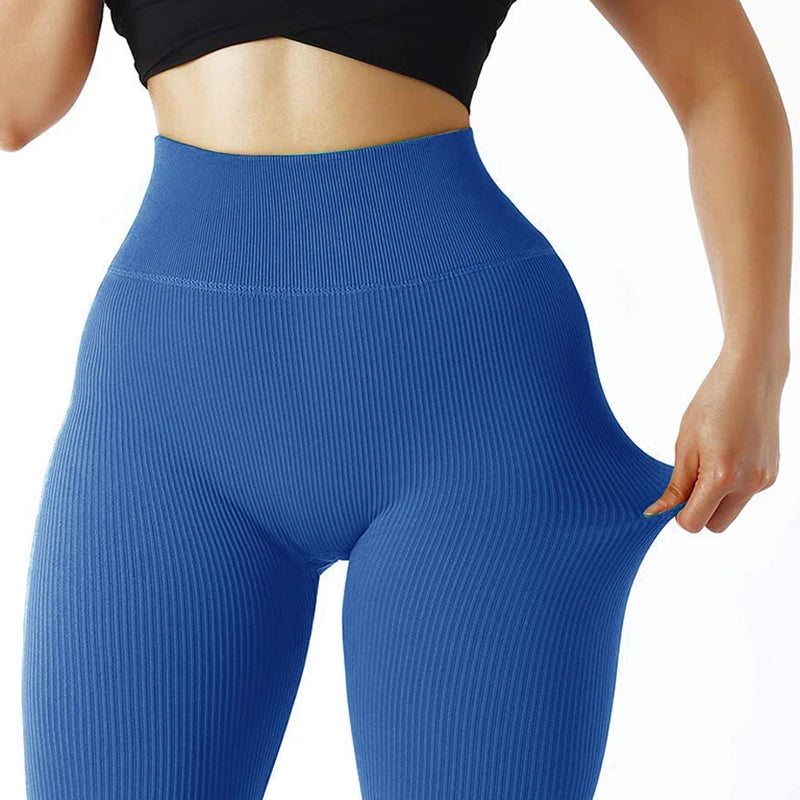 High Waisted Seamless Yoga Leggings, Ribbed Sportswear Tights, Fitness Apparel for Women, Gym and Casual Wear For Fall & Winter