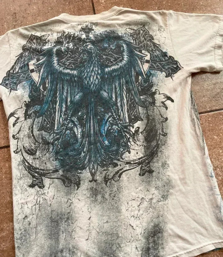 90s American Suffering Trendy Retro Fashion Print Round Neck Short Sleeved T shirt Women Y2K Street Style Gothic Couple Sports