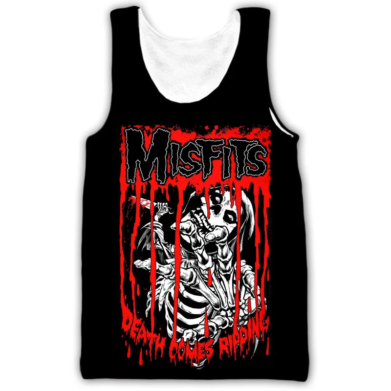 New Misfits Rock Band Tank Tops Skull 3D Print Streetwear Men's Oversized Sleeveless Tank Top Bodybuilding Gym Vest Man Clothing