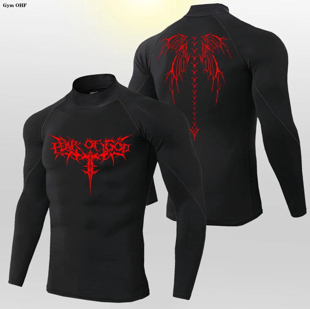 Y2K Men's Workout Compression Shirt Turtleneck Long Sleeve Hight Neck Rash Guard Gym Base Layer Athletic Gear Sports Shirts Men