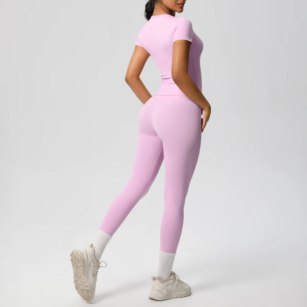 Women 2pcs Patchwork Sport Yoga Suit Gym Sports Crop Tops Sexy Bodycon Crop Tube Top Workout Leggins Booty Bum Leggins