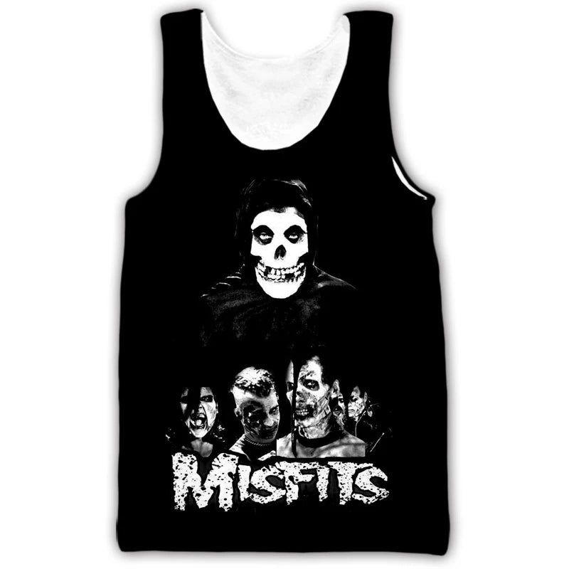 New Misfits Rock Band Tank Tops Skull 3D Print Streetwear Men's Oversized Sleeveless Tank Top Bodybuilding Gym Vest Man Clothing