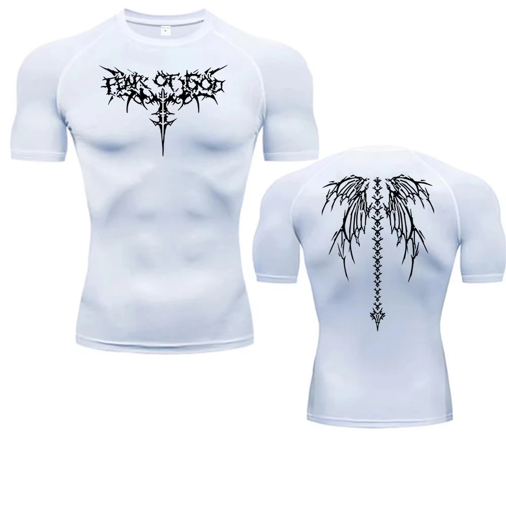 Y2K Compression Shirt Men Fitness Gym Skeleton Sport Running T-Shirt Rashgard Tops Tee Quick Dry   T-Shirt For Men 916