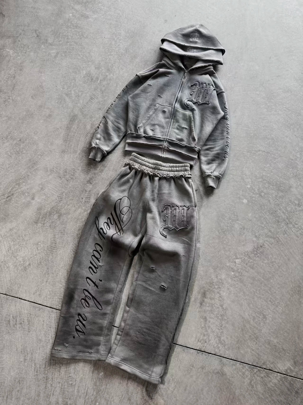 Y2K High Street Retro perforated patchwork double Hat Men Set Punk Hip-hop aged personality top hoodie Couple casual sportswear