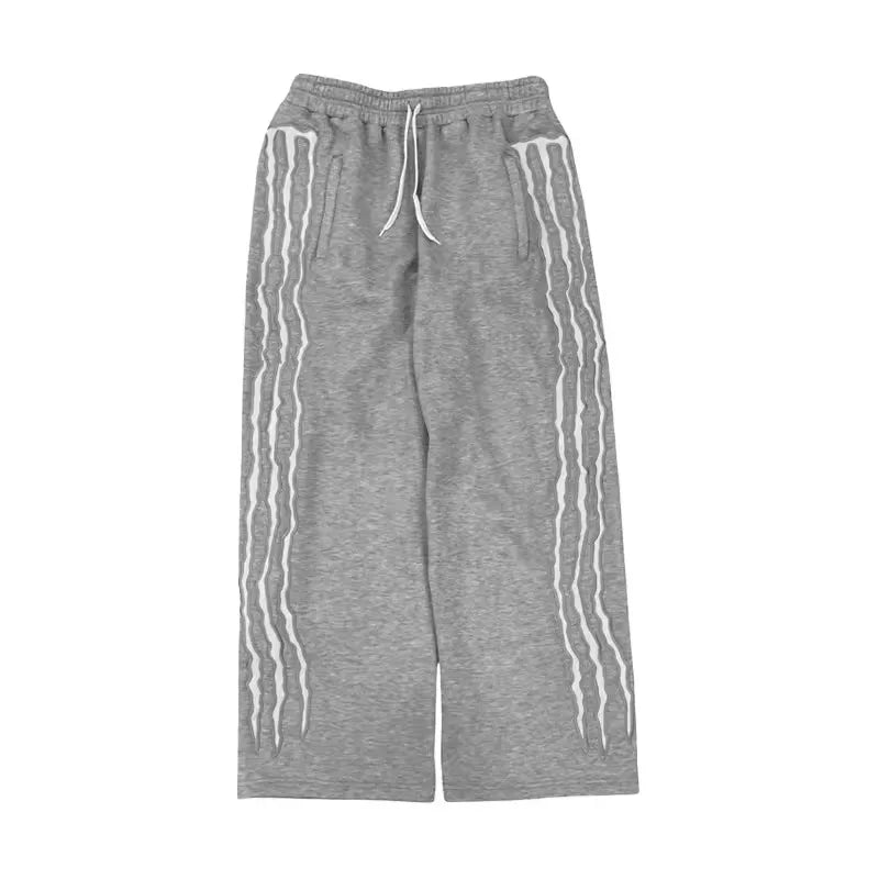 2 Pcs Tracksuit Co-ords Y2K Retro Casual Sweatpants Pullover Stripe Embroidery Fleece-lined Trendy Streetwear Unisex Sports Suit
