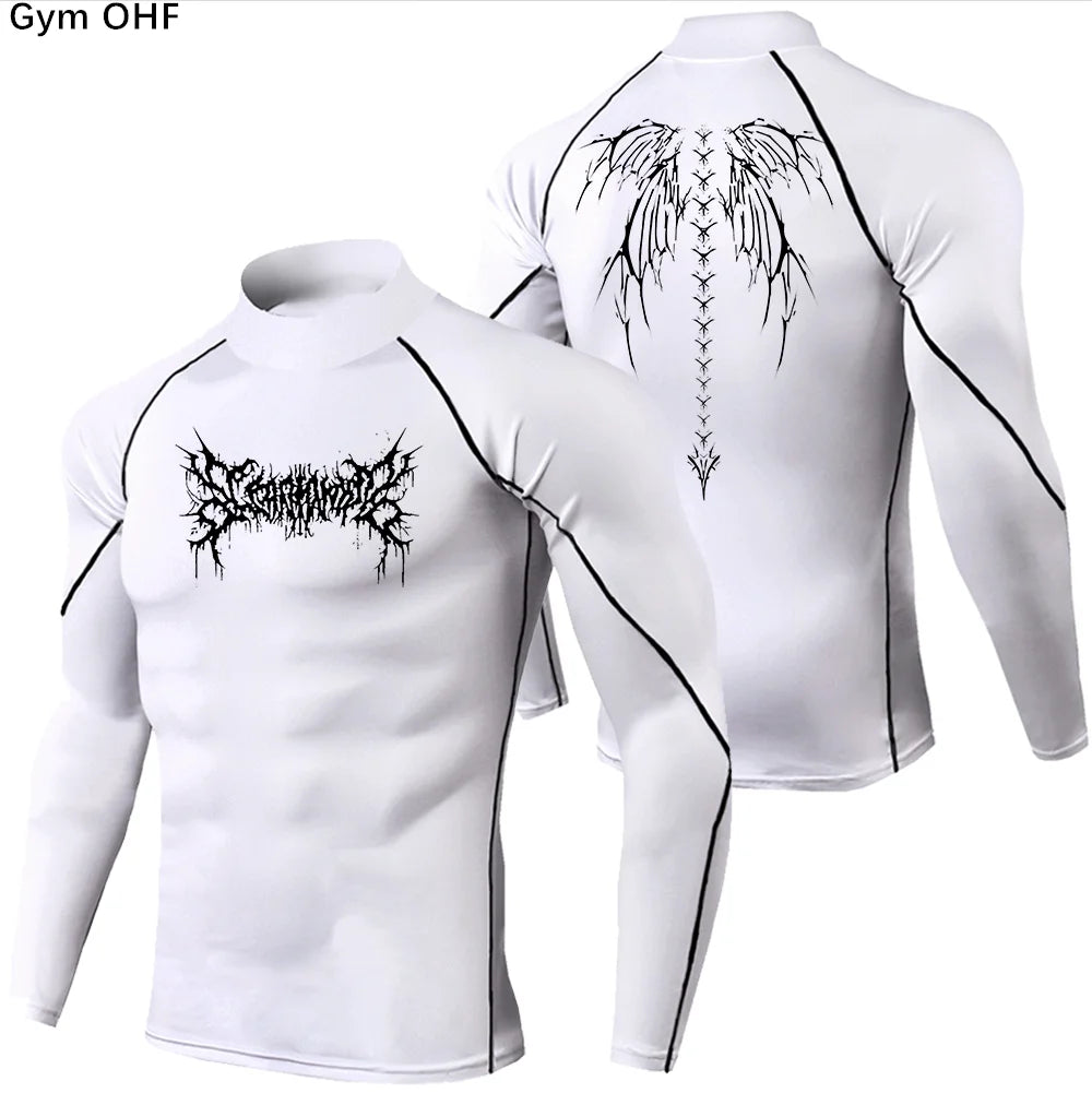 Y2K Men's Workout Compression Shirt Turtleneck Long Sleeve Hight Neck Rash Guard Gym Base Layer Athletic Gear Sports Shirts Men