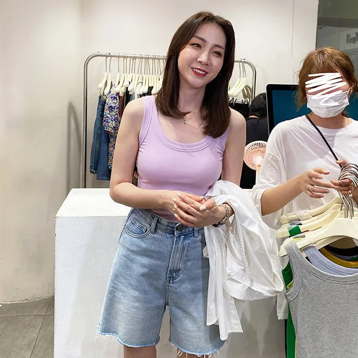 YSZWDBLX Women Tanks Solid Summer Slim Fit Cotton Bottoming Shirts Grey White Black Sexy Womens Clothing Casual Tank Tops