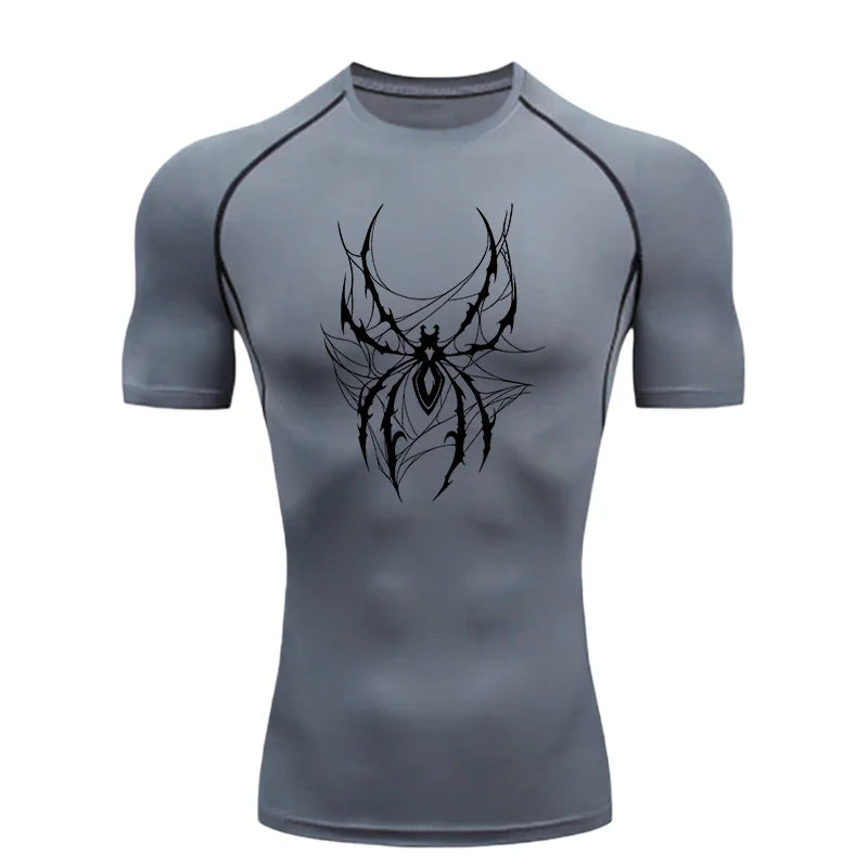 Spider Print 2026 Men's Sports T-shirt Training Fitness Compression Quick Dry Short Sleeve T-Shirt Athletic Tees Gym Wear