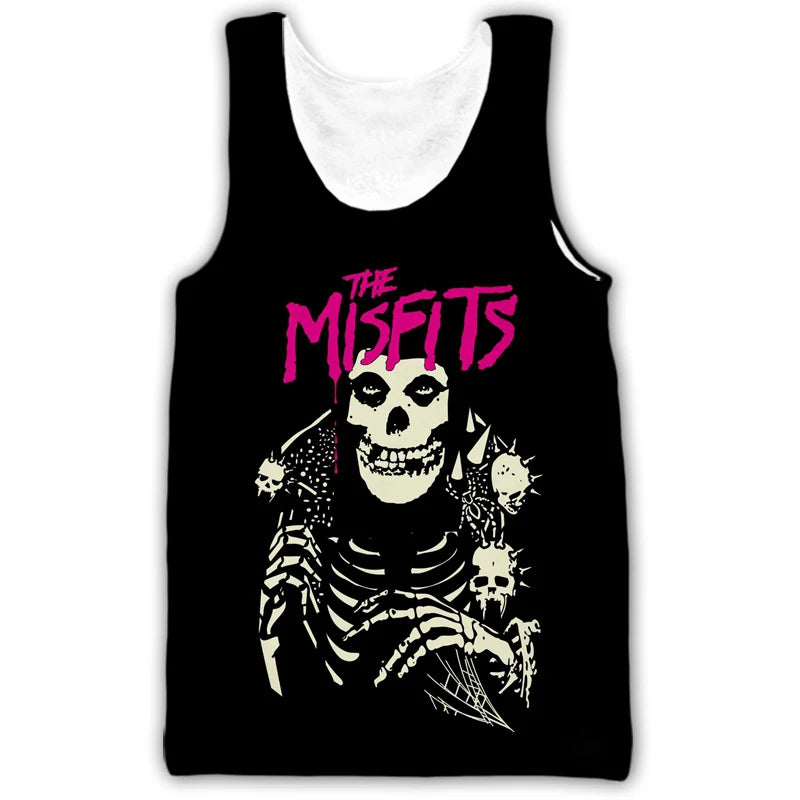New Misfits Rock Band Tank Tops Skull 3D Print Streetwear Men's Oversized Sleeveless Tank Top Bodybuilding Gym Vest Man Clothing