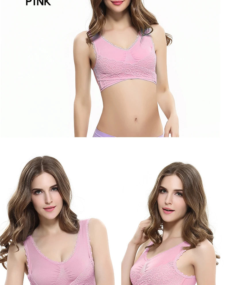 S-4XL Cross Side Buckle Sports Bra Sexy Lace Womens Underwear Thin No Rims Together Brassiere Seamless Shock-proof yoga Bralette