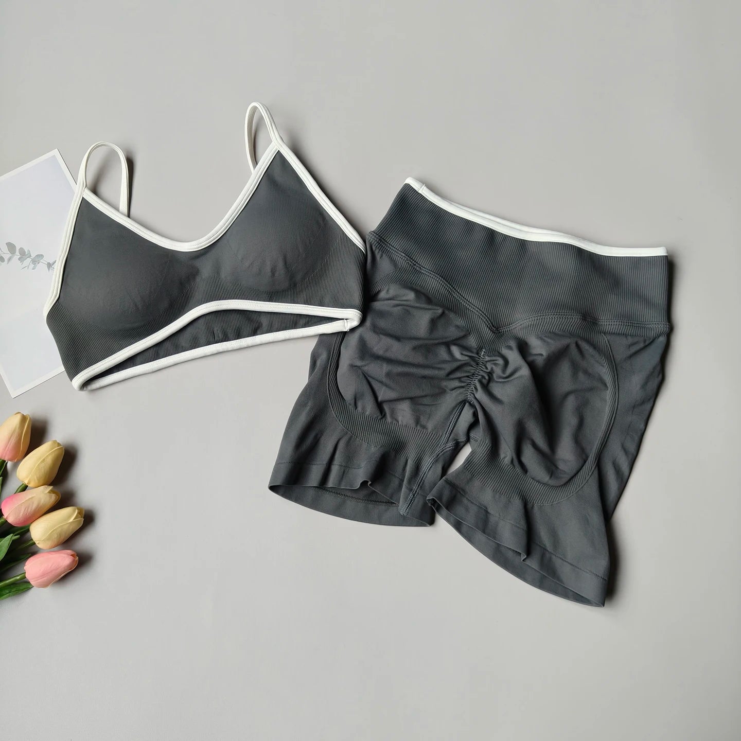 Peach Buttock Yoga Suit Women Gym Seamless Suspender Gathering Bra High Waist Hip Lifting Belly Tightening Shorts Fitness Set