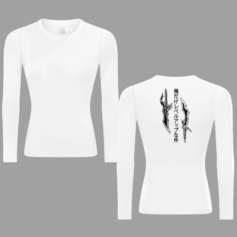 Graphic Print Compression Shirt for Women Gym Athletic Workout Running Quick Dry T-Shirts Spring Fall Long Sleeve Baselayer Tops
