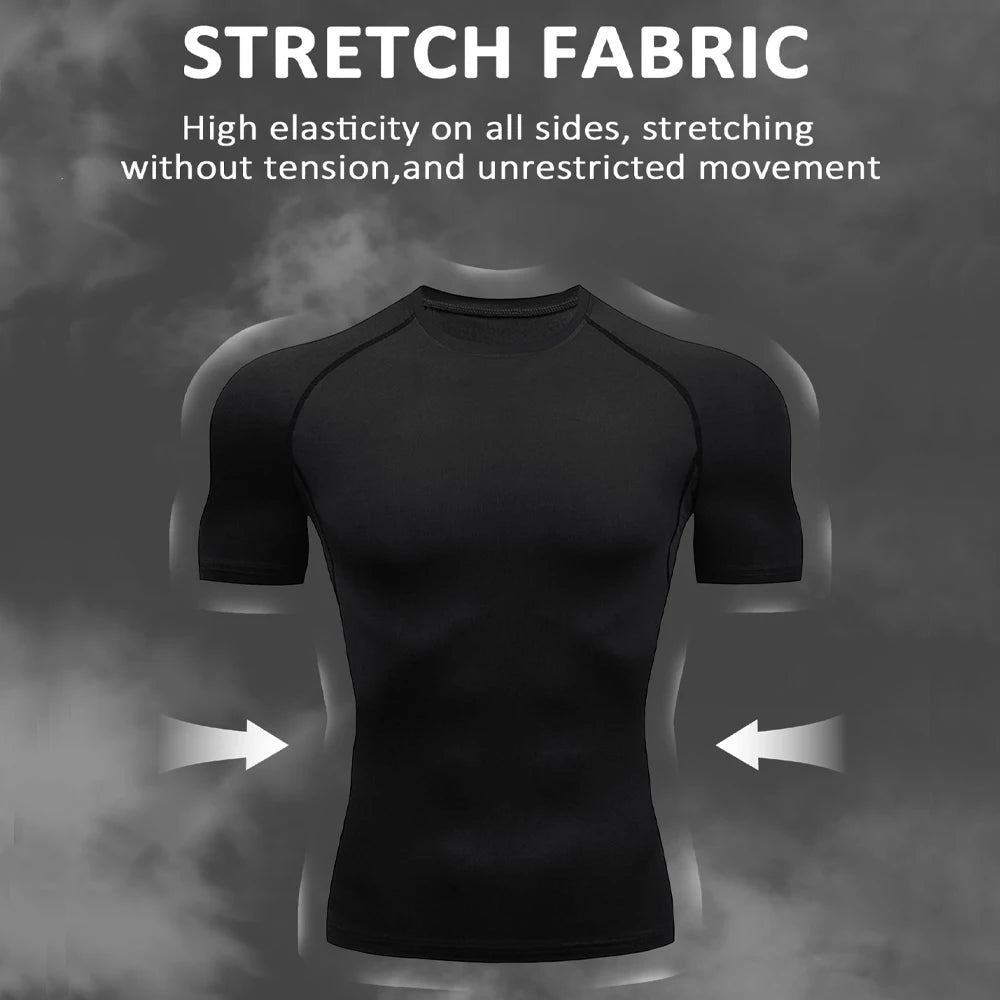 2PCS Anime Compression Sportswear Suit Men's Fitness Set Quick Dry Gothic Compression Shirt+Harajuk 2 in 1 Gym Shorts Summer