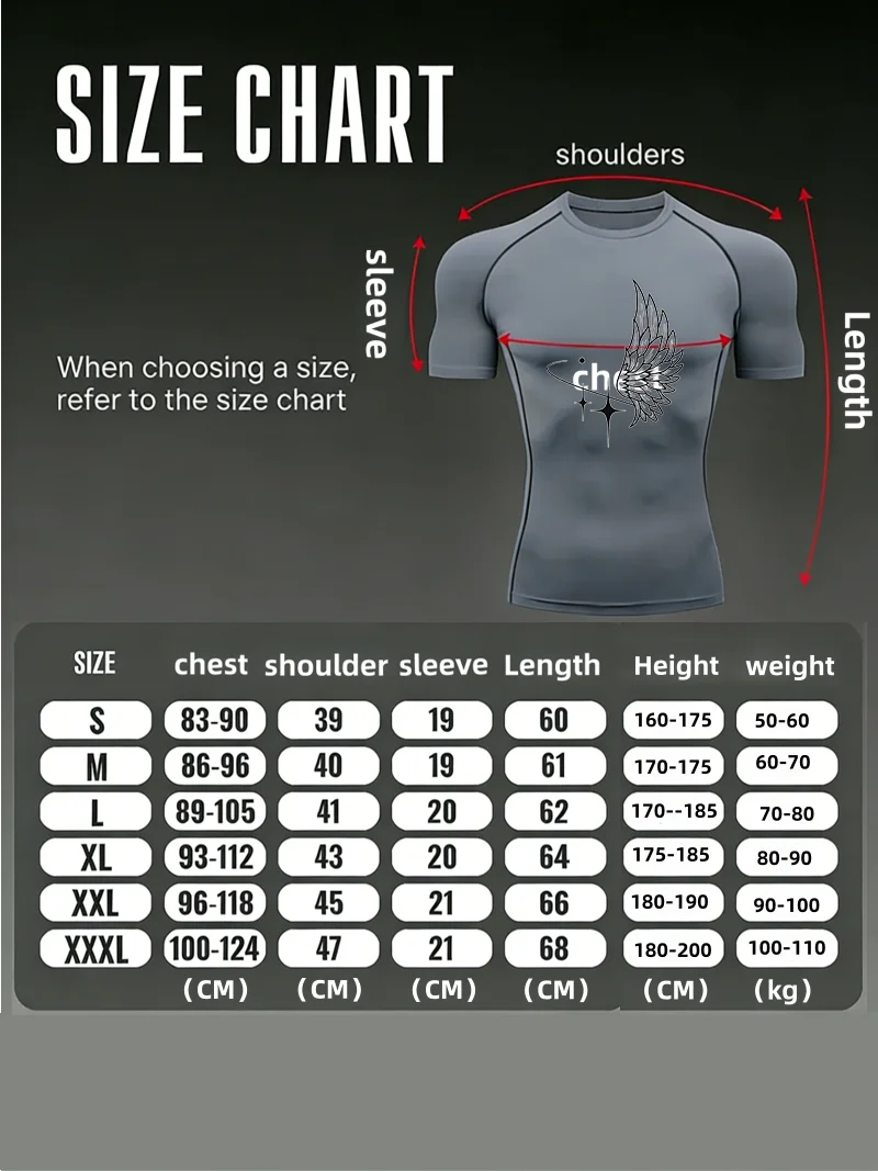 Wing Pattern 2026 Men's Sports T-shirt Training Fitness Compression Workout T-Shirt Quick Dry Short Sleeve T-Shirt For Men