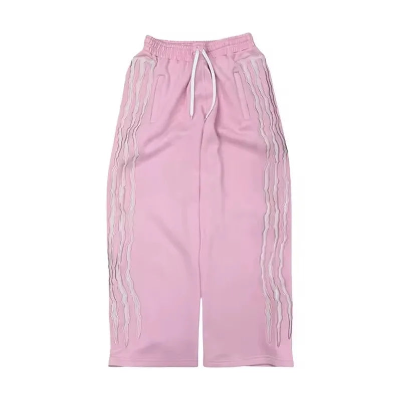 2 Pcs Tracksuit Co-ords Y2K Retro Casual Sweatpants Pullover Stripe Embroidery Fleece-lined Trendy Streetwear Unisex Sports Suit