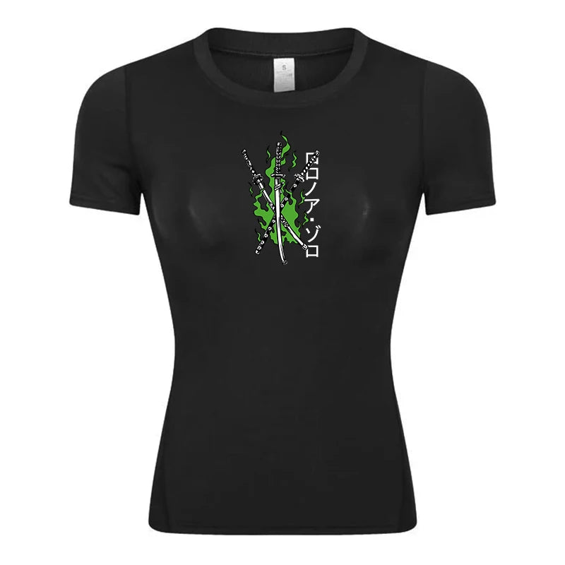 Graphic Short Sleeve Compression Shirt for Women Athletic Yoga Running Tees Tshirts Summer Gym Workout Quick Dry Baselayers Tops