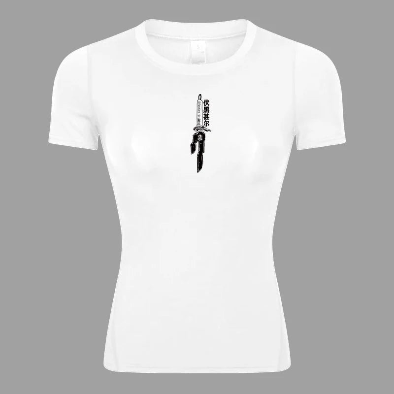 Graphic Short Sleeve Compression Shirt for Women Athletic Yoga Running Tees Tshirts Summer Gym Workout Quick Dry Baselayers Tops