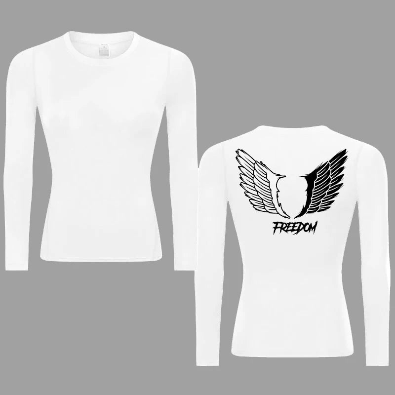 Graphic Print Compression Shirt for Women Gym Athletic Workout Running Quick Dry T-Shirts Spring Fall Long Sleeve Baselayer Tops