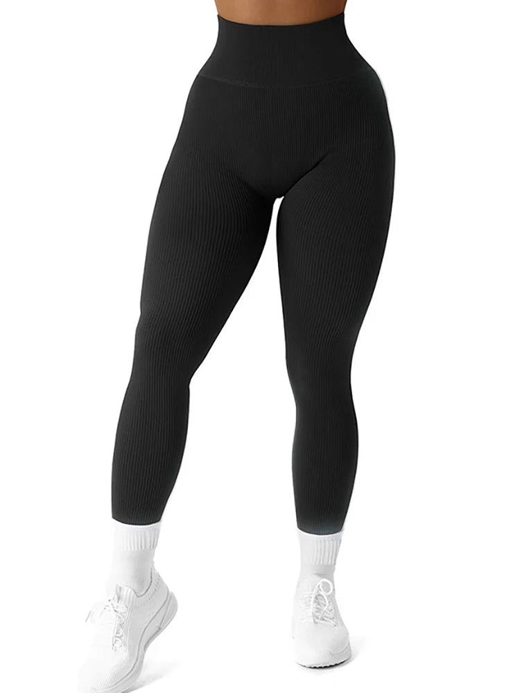 High Waisted Seamless Yoga Leggings, Ribbed Sportswear Tights, Fitness Apparel for Women, Gym and Casual Wear For Fall & Winter