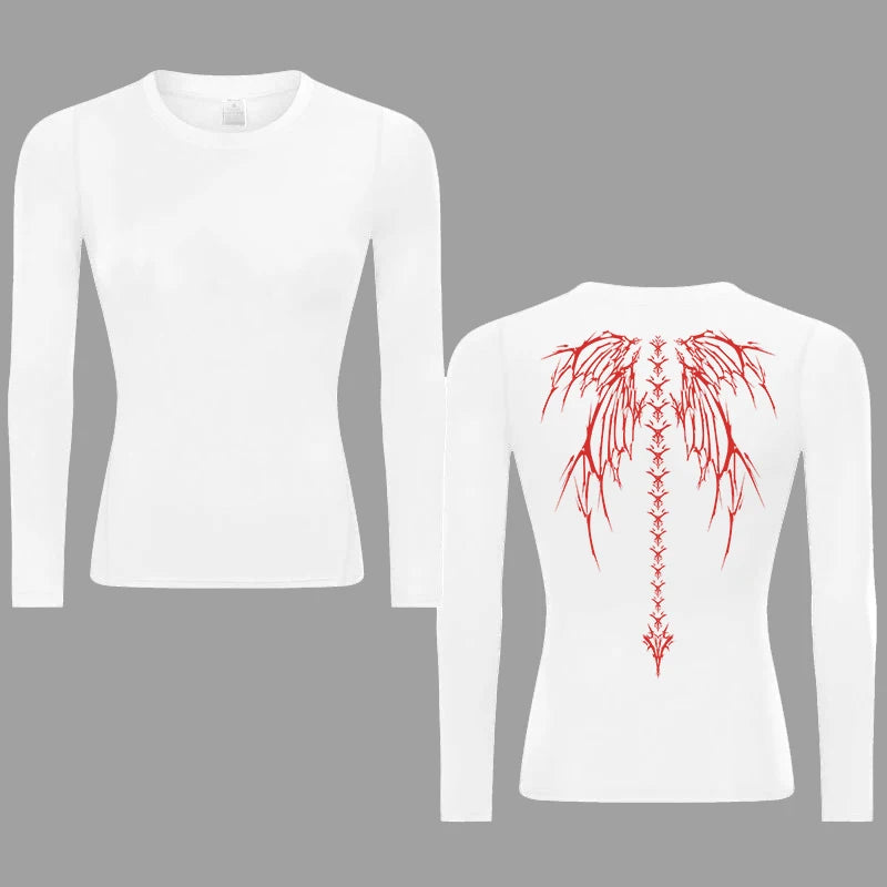 Graphic Print Compression Shirt for Women Gym Athletic Workout Running Quick Dry T-Shirts Spring Fall Long Sleeve Baselayer Tops