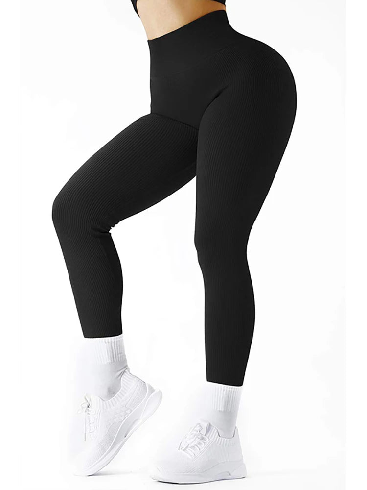 High Waisted Seamless Yoga Leggings, Ribbed Sportswear Tights, Fitness Apparel for Women, Gym and Casual Wear For Fall & Winter