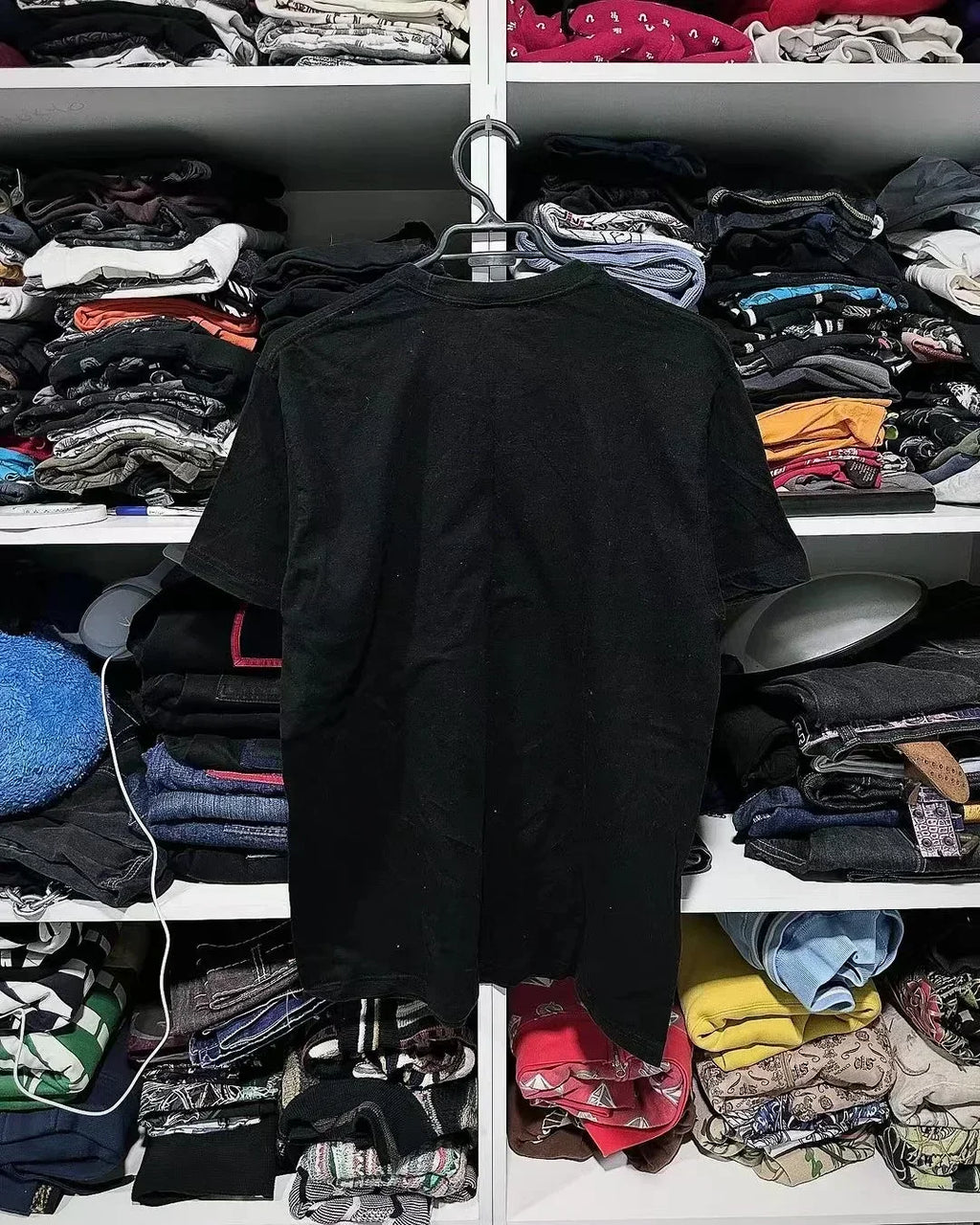 90s American Suffering Trendy Retro Fashion Print Round Neck Short Sleeved T shirt Women Y2K Street Style Gothic Couple Sports