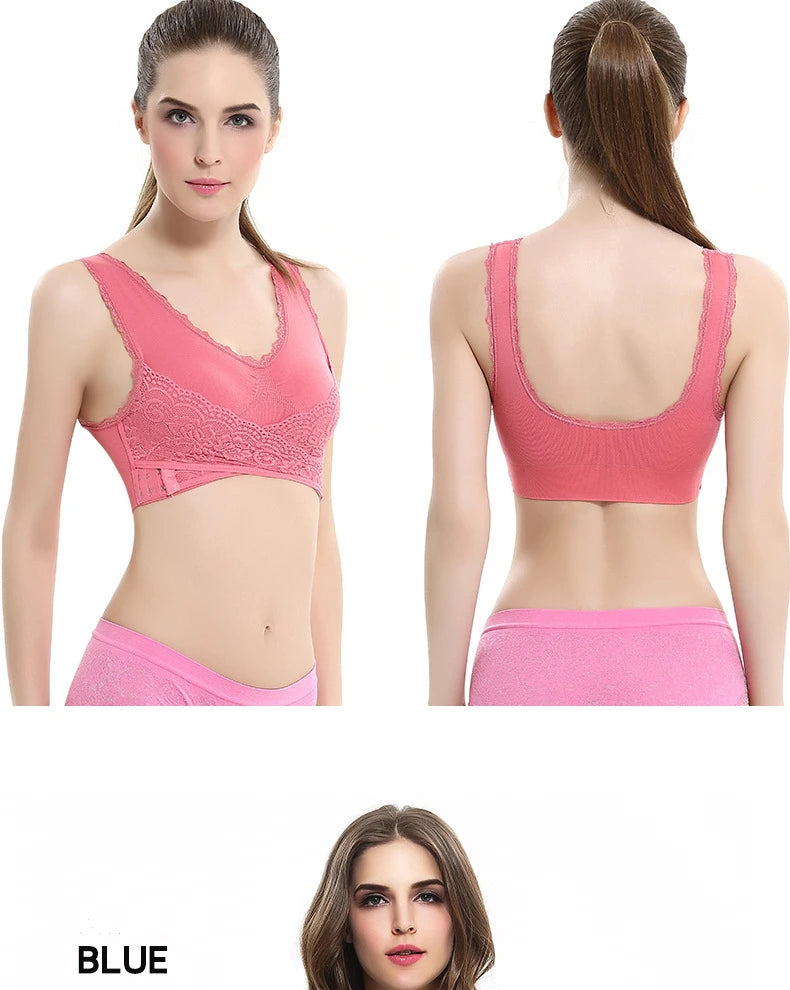S-4XL Cross Side Buckle Sports Bra Sexy Lace Womens Underwear Thin No Rims Together Brassiere Seamless Shock-proof yoga Bralette