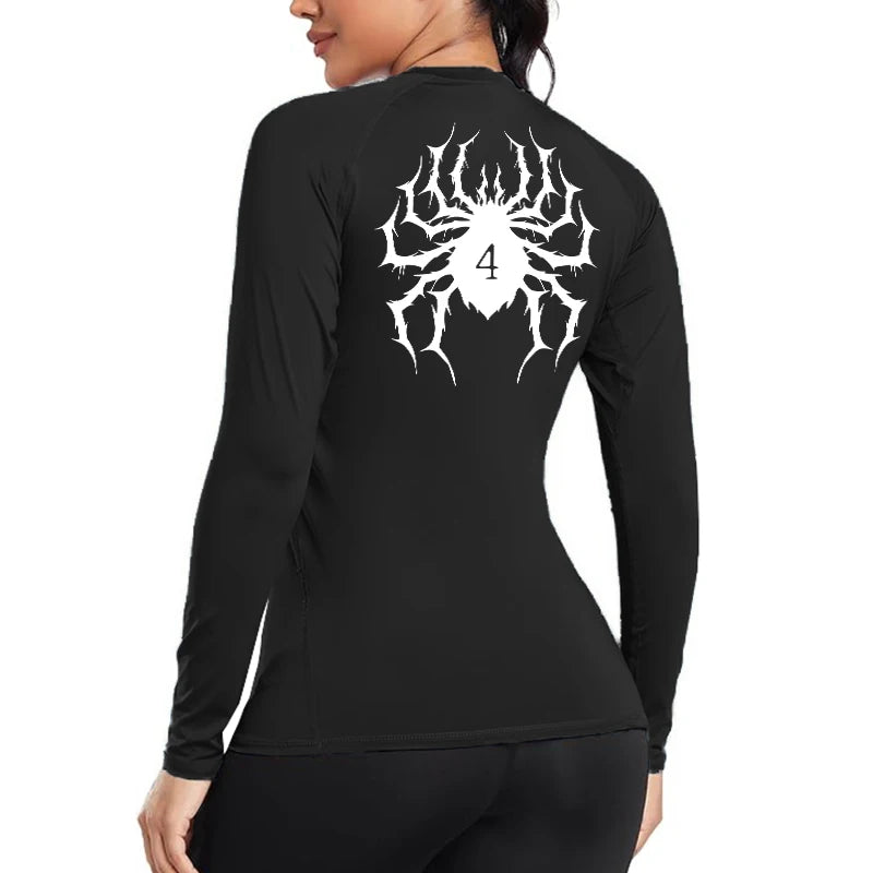 Graphic Print Compression Shirt for Women Gym Athletic Workout Running Quick Dry T-Shirts Spring Fall Long Sleeve Baselayer Tops