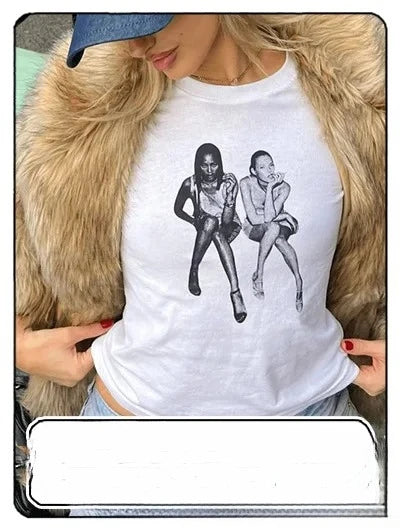 Y2K 2000s Vinage Crop Top Letter Print Casual Short Sleeve T-shirt Fashion Spicy Girl Sexy Baby Tee 2025 Summer Woman Clothing