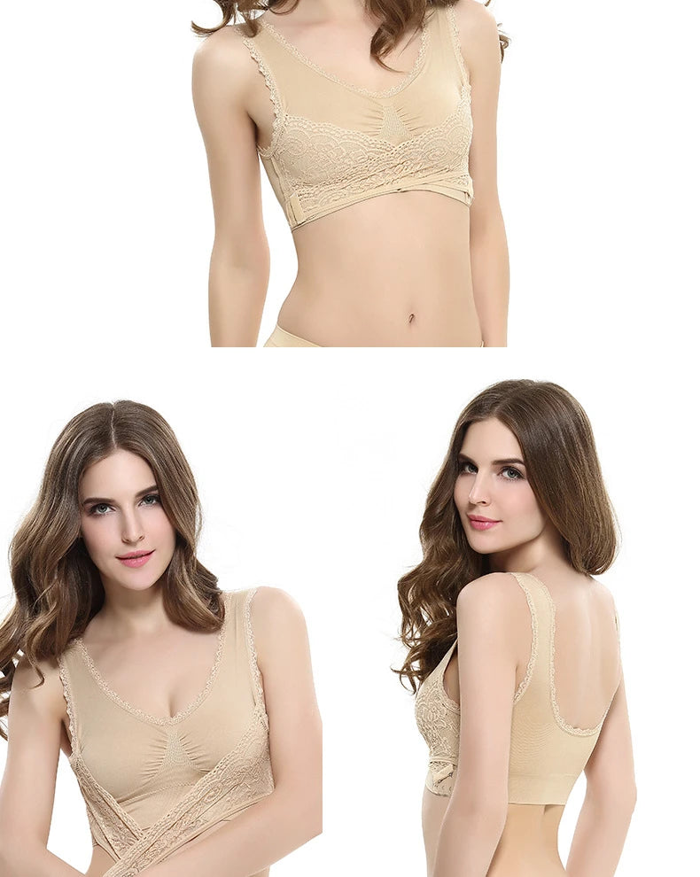 S-4XL Cross Side Buckle Sports Bra Sexy Lace Womens Underwear Thin No Rims Together Brassiere Seamless Shock-proof yoga Bralette