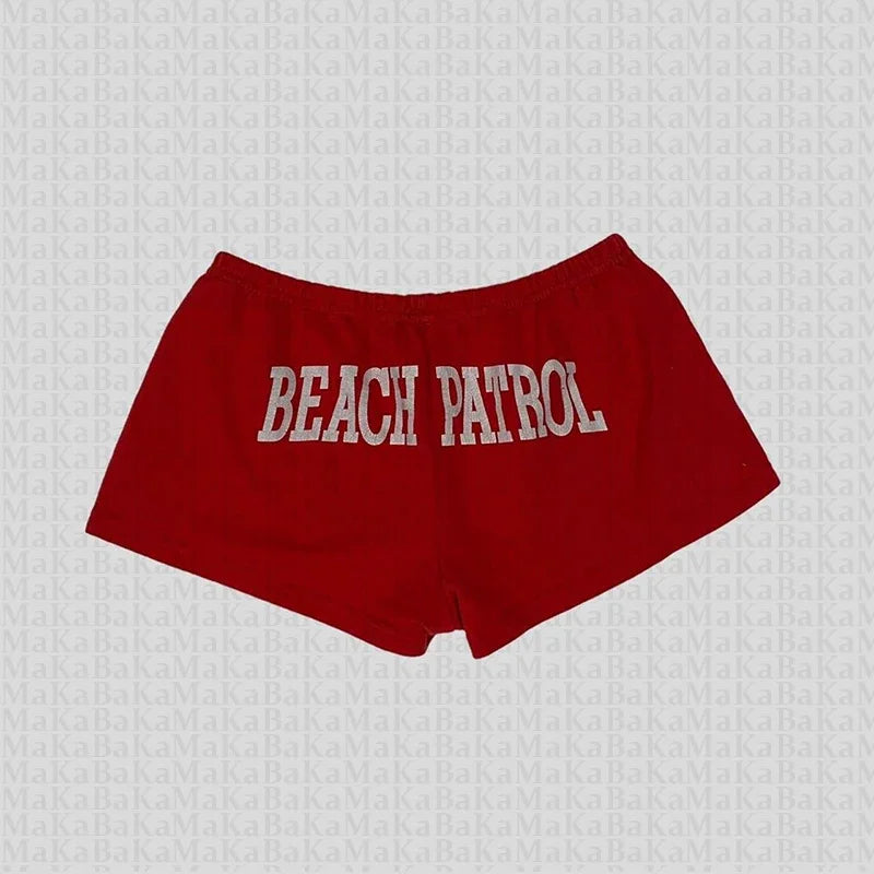 2025 summer new European and American women's Y2K  print slim fit spicy girl casual sports shorts beach Drawstring shorts