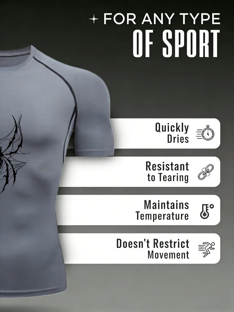 Spider Print 2026 Men's Sports T-shirt Training Fitness Compression Quick Dry Short Sleeve T-Shirt Athletic Tees Gym Wear