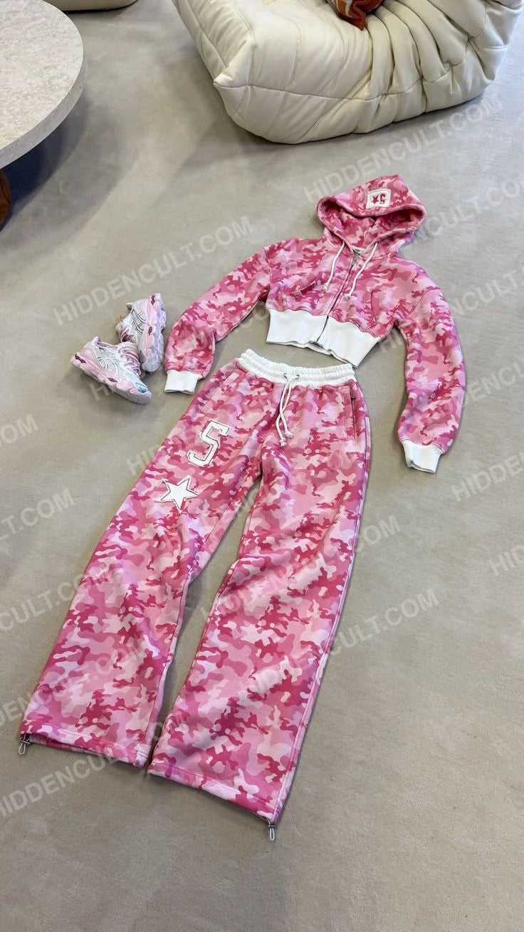 Pink Letter Graphic Zipper Sportswear Clothes  Y2K FashionWomen's Casual Short Top Set Sweatshirt Loose Sport Pants