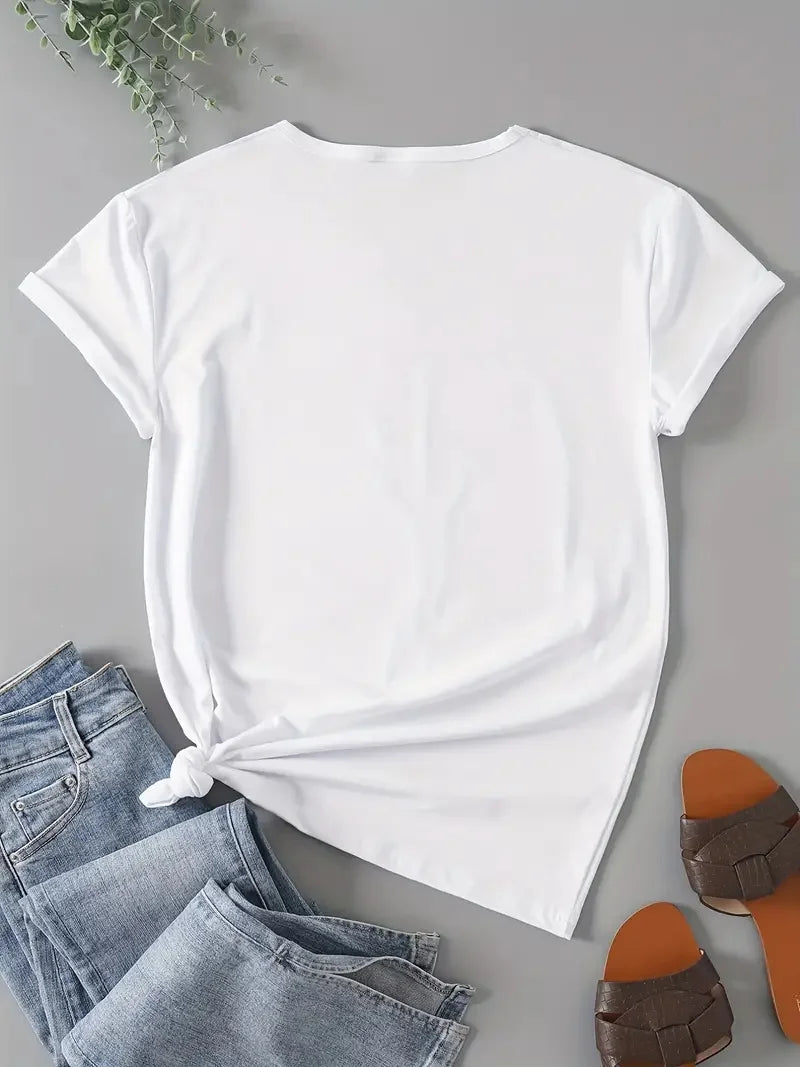 2025 Summer Rhinestone Funny Pattern Daily T-Shirts Men and Women Simple Color Block Versatile Gothic Short-Sleeves Loose Tees