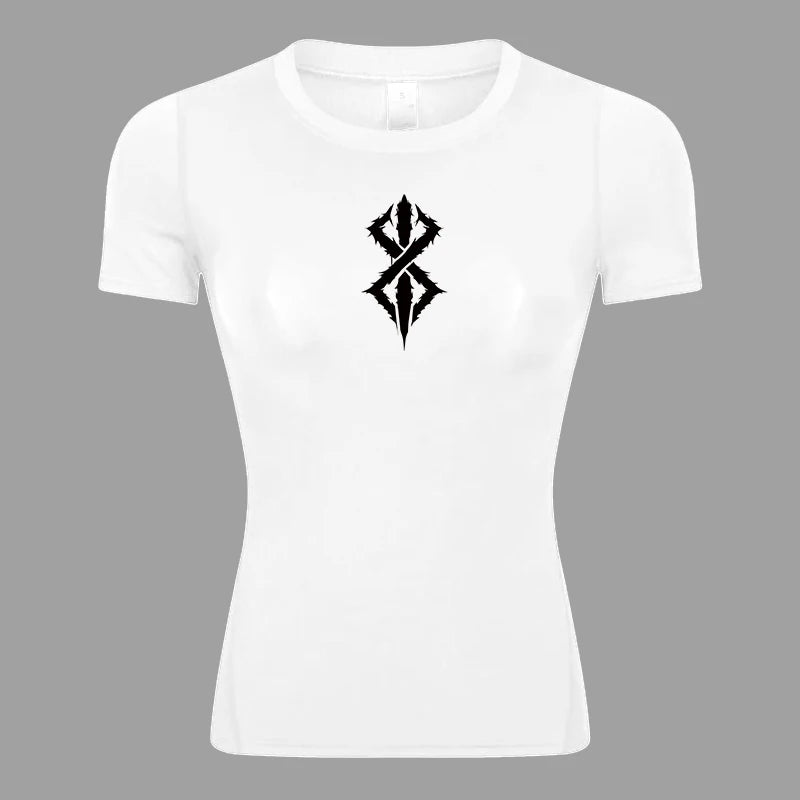 Graphic Short Sleeve Compression Shirt for Women Athletic Yoga Running Tees Tshirts Summer Gym Workout Quick Dry Baselayers Tops