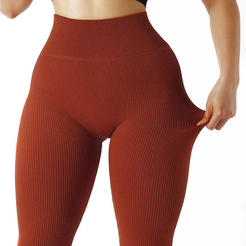 High Waisted Seamless Yoga Leggings, Ribbed Sportswear Tights, Fitness Apparel for Women, Gym and Casual Wear For Fall & Winter