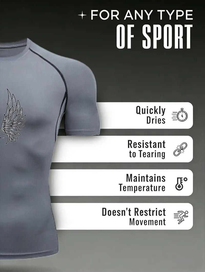 Wing Pattern 2026 Men's Sports T-shirt Training Fitness Compression Workout T-Shirt Quick Dry Short Sleeve T-Shirt For Men
