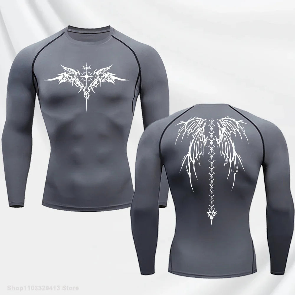 Alternative Print Running Compression T-Shirt Men's Quick-Drying Fitness Sportswear Gym Sports Long Sleeve Breathable Top S-3XL