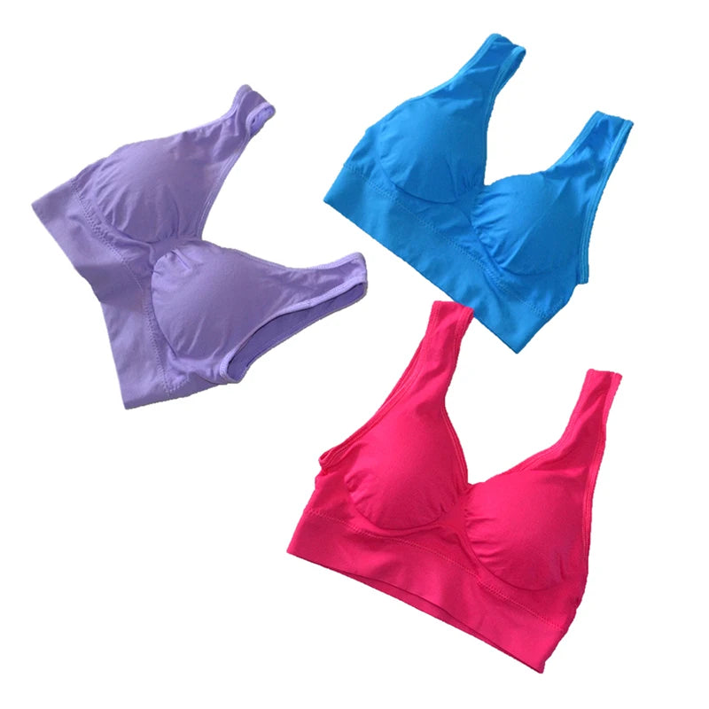 3pcs/Set Seamless Push up Yoga Running Bra Wireless Fitness Sports Bra plus Size S-5XL Women Removable Pad Underwear