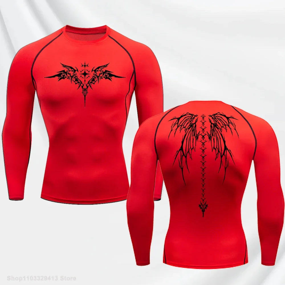 Alternative Print Running Compression T-Shirt Men's Quick-Drying Fitness Sportswear Gym Sports Long Sleeve Breathable Top S-3XL