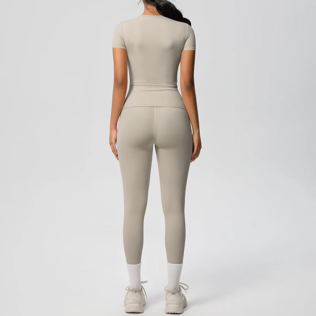 Women 2pcs Patchwork Sport Yoga Suit Gym Sports Crop Tops Sexy Bodycon Crop Tube Top Workout Leggins Booty Bum Leggins