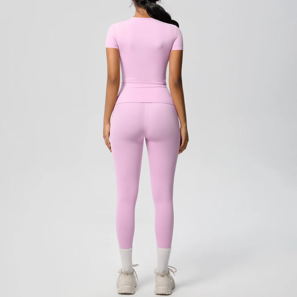 Women 2pcs Patchwork Sport Yoga Suit Gym Sports Crop Tops Sexy Bodycon Crop Tube Top Workout Leggins Booty Bum Leggins