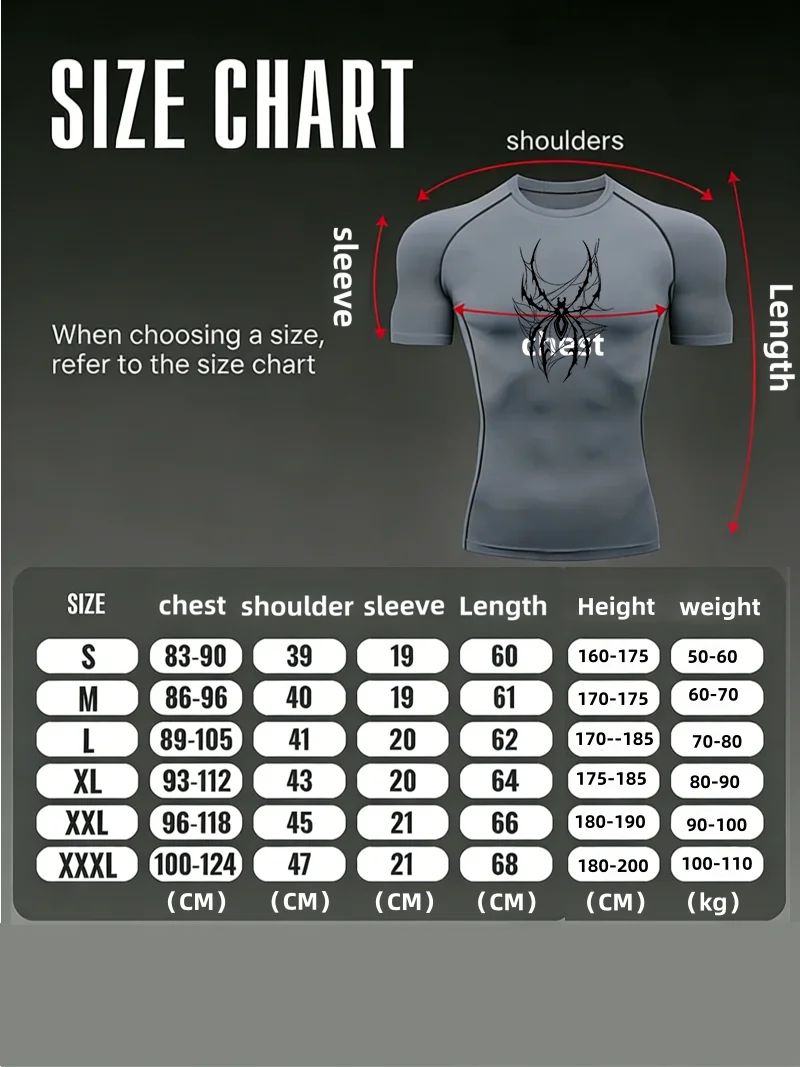 Spider Print 2026 Men's Sports T-shirt Training Fitness Compression Quick Dry Short Sleeve T-Shirt Athletic Tees Gym Wear