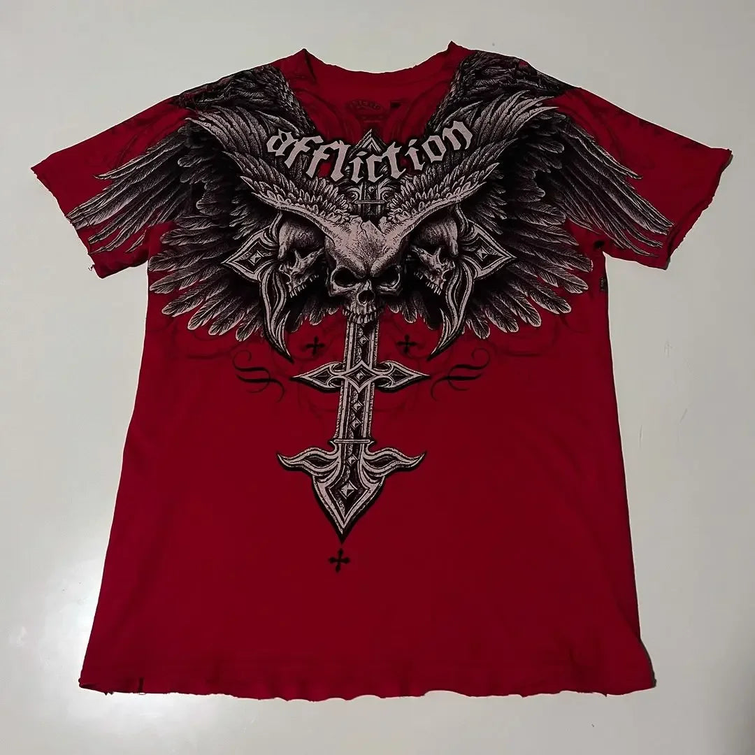 Affliction Out Of Print Short Sleeves Woman Hip Hop Black T Shirt Couple Y2K High Street Pure Cotton Tops Aesthetic Clothes