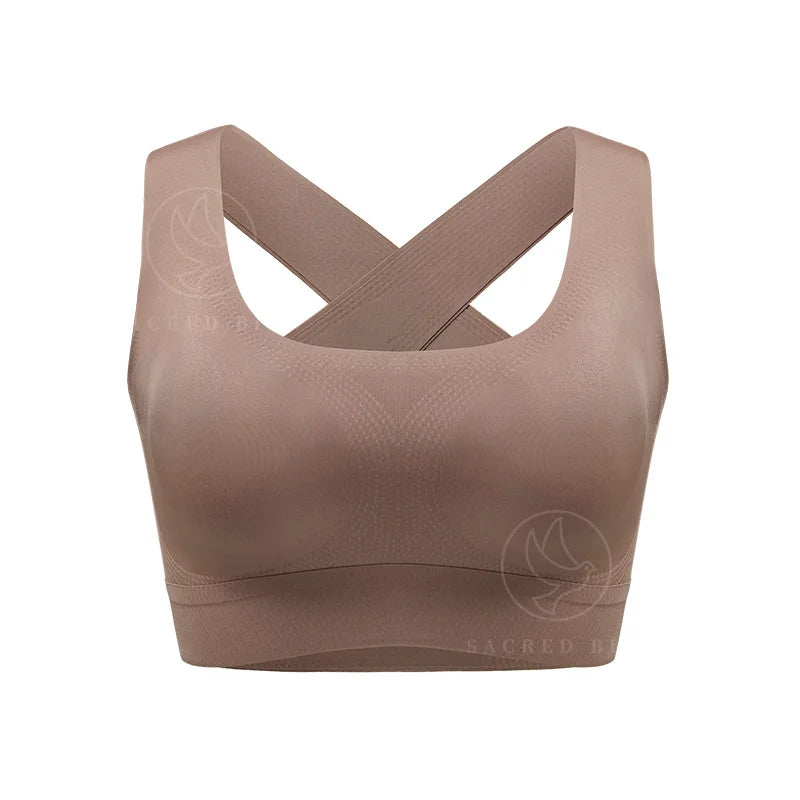 Fashionable seamless one-piece thin breathable sports bra sexy and beautiful back women's no steel ring cross shoulder strap br