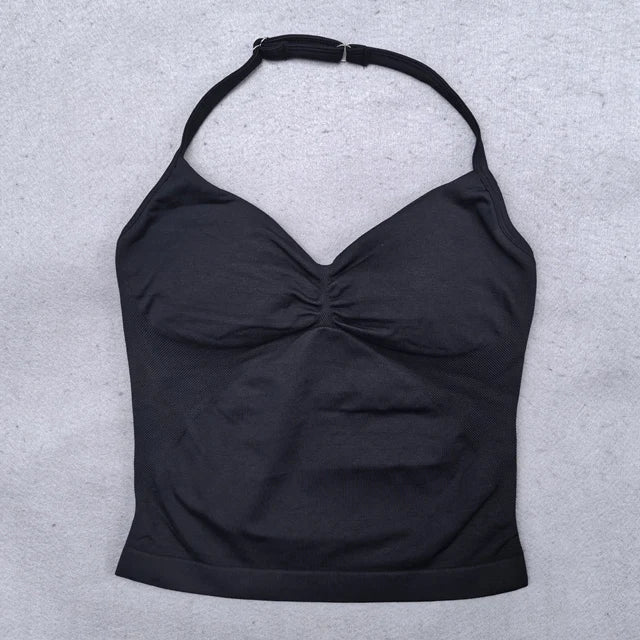 Adjustable Sports Strappy Top Women Backless Gym Top Built in Bra Yoga Clothing Sleeveless Shirts Workout Outfits Tank Top