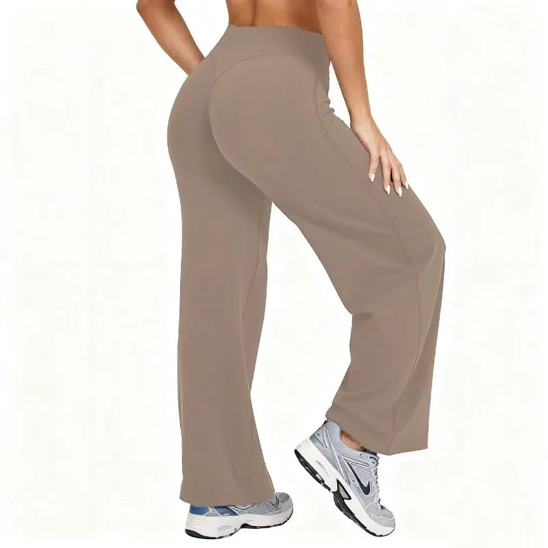 Women Plus Size Yoga Wide-leg Pants High Waist Stretchy Solid Color Leggings Running Pilates Sports Fashion Straight-Leg Pants