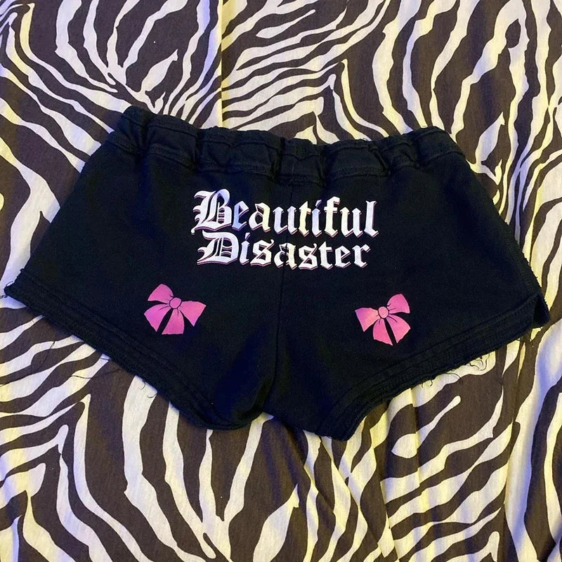 2025 summer new European and American women's Y2K  print slim fit spicy girl casual sports shorts beach Drawstring shorts