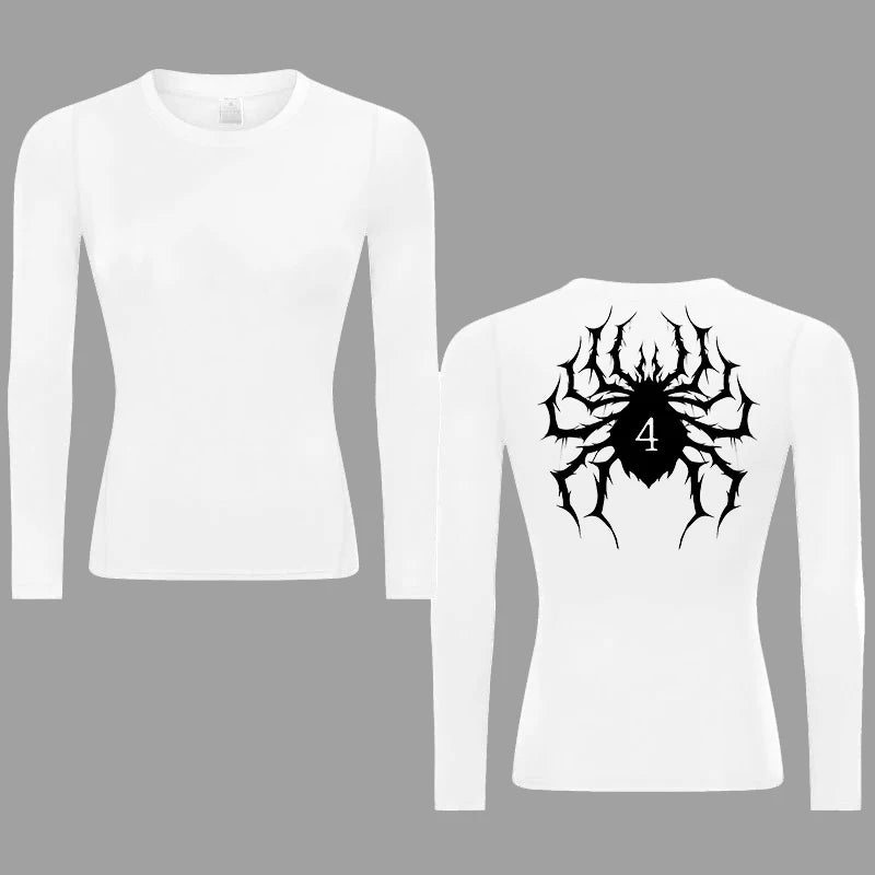 Graphic Print Compression Shirt for Women Gym Athletic Workout Running Quick Dry T-Shirts Spring Fall Long Sleeve Baselayer Tops