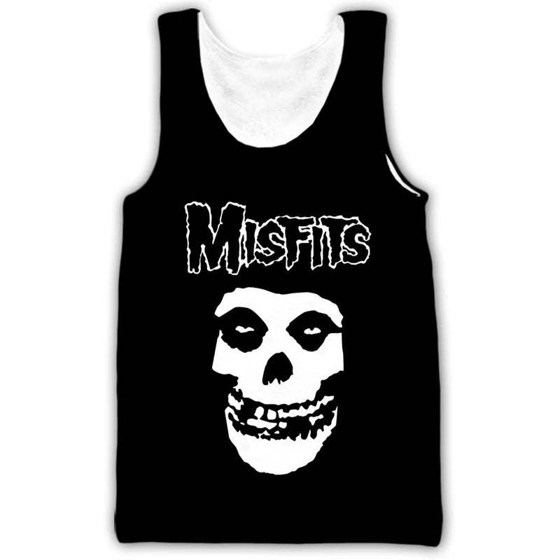 New Misfits Rock Band Tank Tops Skull 3D Print Streetwear Men's Oversized Sleeveless Tank Top Bodybuilding Gym Vest Man Clothing